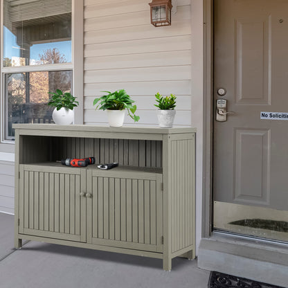 AHB Outdoor Console Sideboards Buffet Cabinet, Solid Wood Storage Cabinet TV Stand,Furniture for Patio Entryway Deck(Grey) - WoodArtSupply