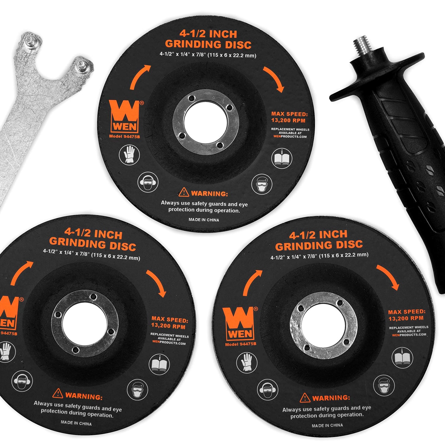 WEN 94475 7.5-Amp 4-1/2-Inch Angle Grinder with Reversible Handle, Three Grinding Discs, and Carrying Case, Black,orange WEN