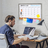 Monthly Whiteboard Calendar & Corkboard for Wall, Magnetic 17"x13" Dry Erase Board with Gray Wood Framed, 2in1 White Board Cork Board Combo, Calendar ABERLLS