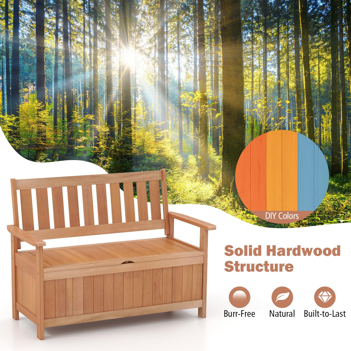 Tangkula 48 Inch Hardwood Patio Storage Loveseat with Versatile Flip Top Design Tangkula