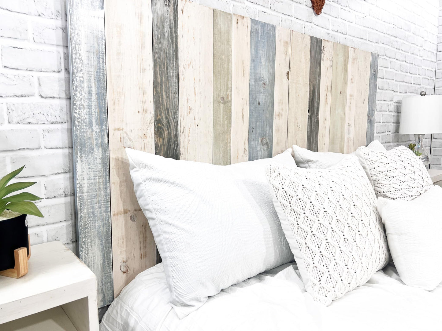 Farmhouse Mix Solid Wood Queen Headboard - Handcrafted Floating Wall Mount, Adjustable Height - WoodArtSupply