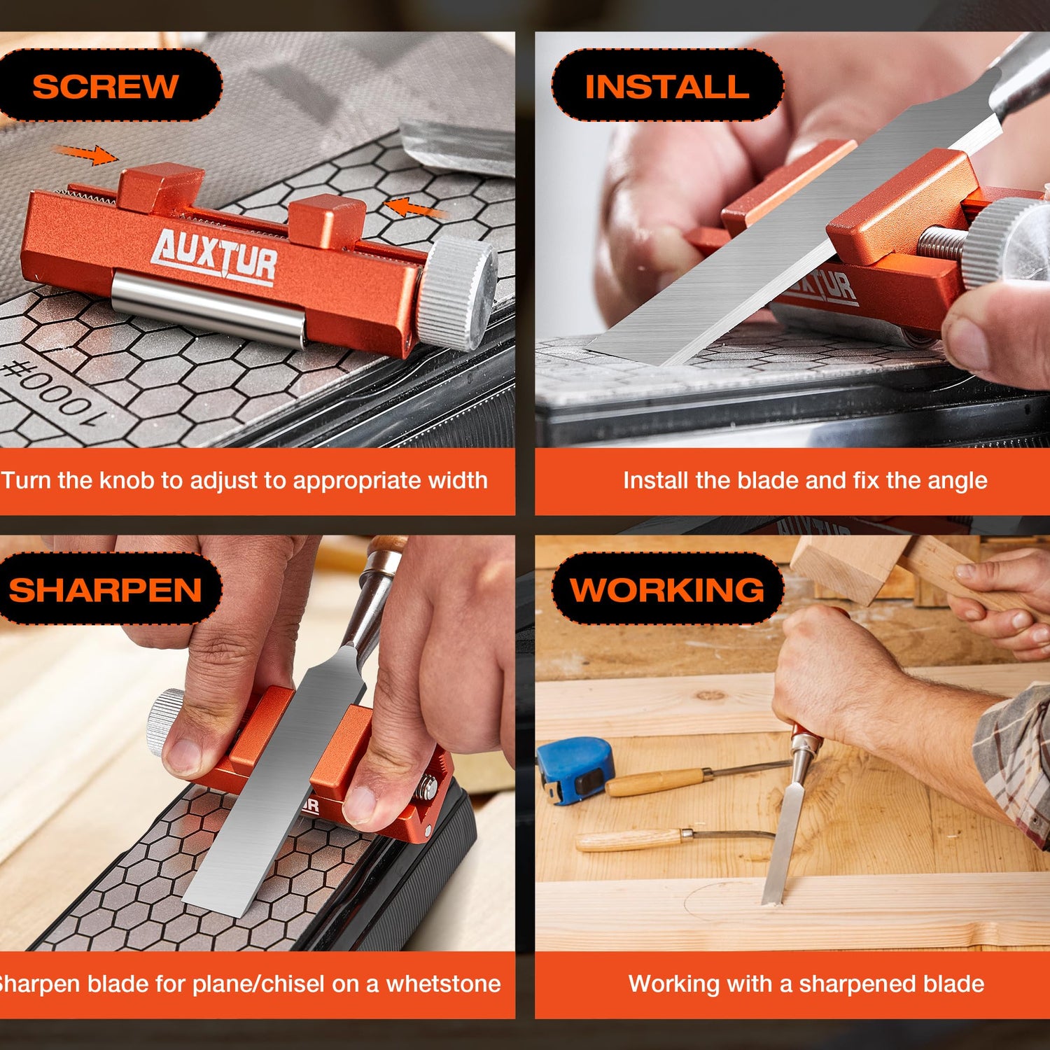 AUXTUR Sharpening Stone with Honing Guide Tool,chisel set for Woodworking,Flattening Stone,Complete Sharpening System Tools for Chisel Sharpening and AUXTUR