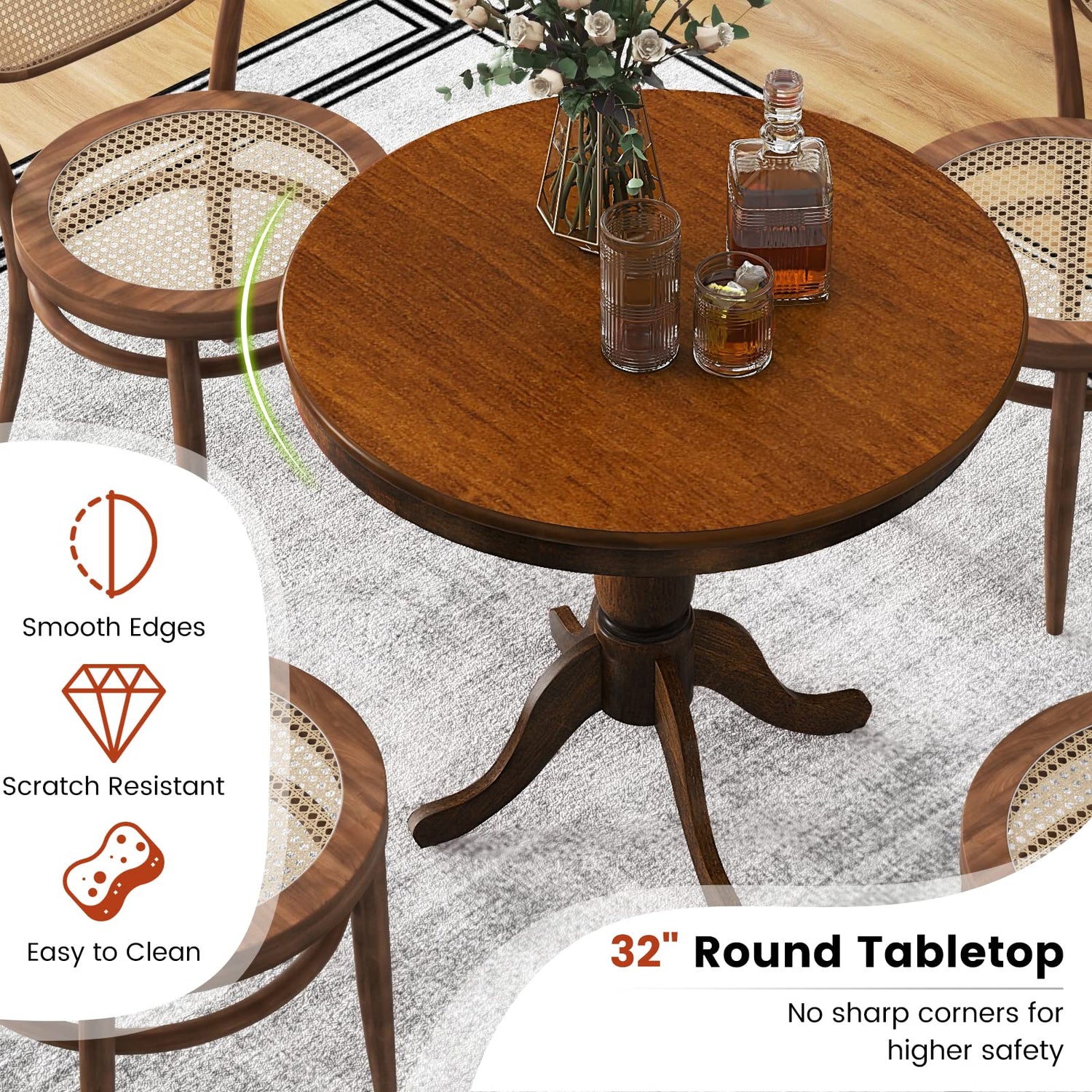 Giantex Table 32" D X 30" H Wooden Round Pub Pedestal Side Table, Adjustable Foot Pads, Spacious Table Top, Multi-Purpose End Table for Bar, Kitchen, Giantex