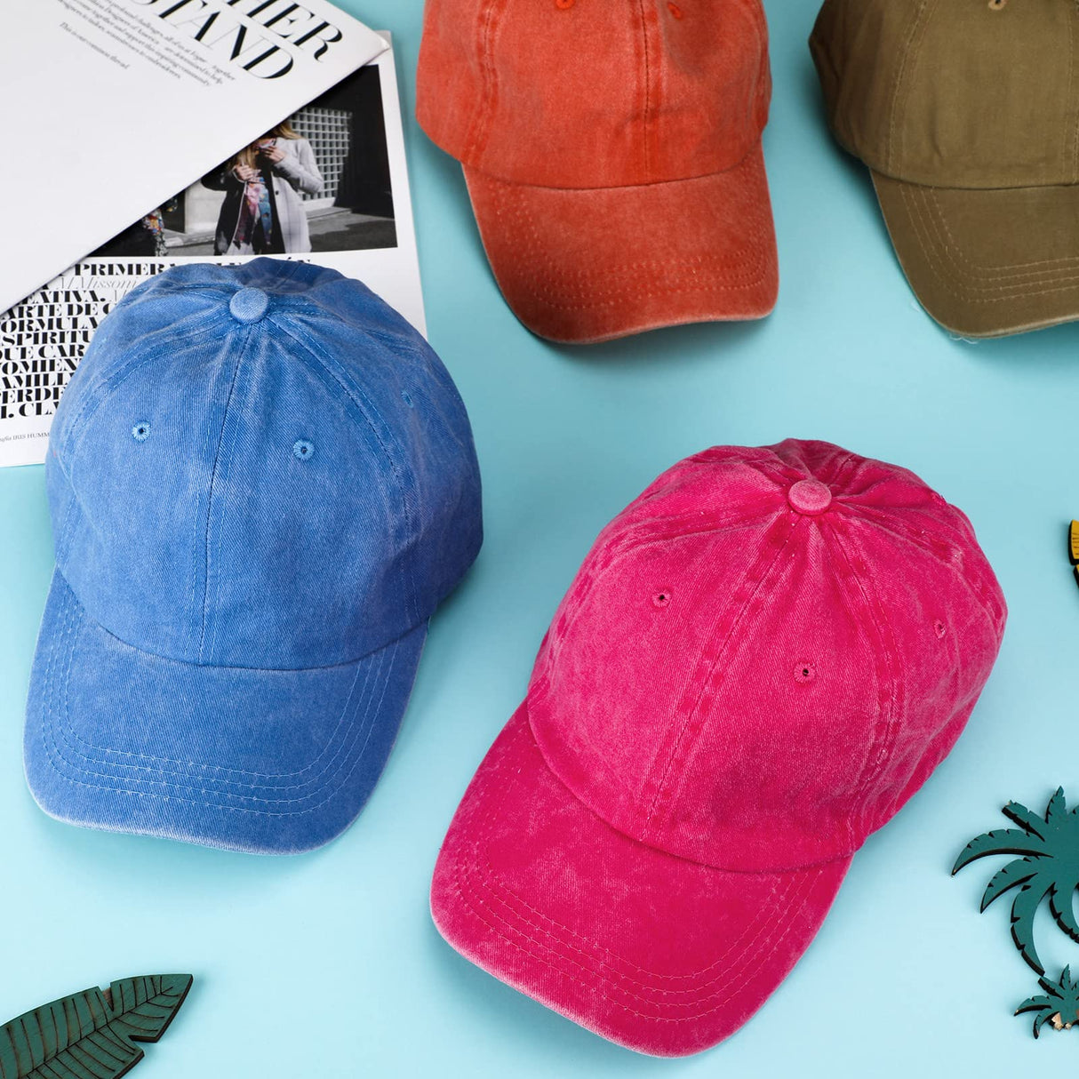 7 Pieces Unisex Vintage Washed Distressed Baseball Hat Baseball Cap Twill Adjustable Dad Hat (Khaki, Gray, Rose Red, Navy Blue, Sky Blue, Orange, Geyoga