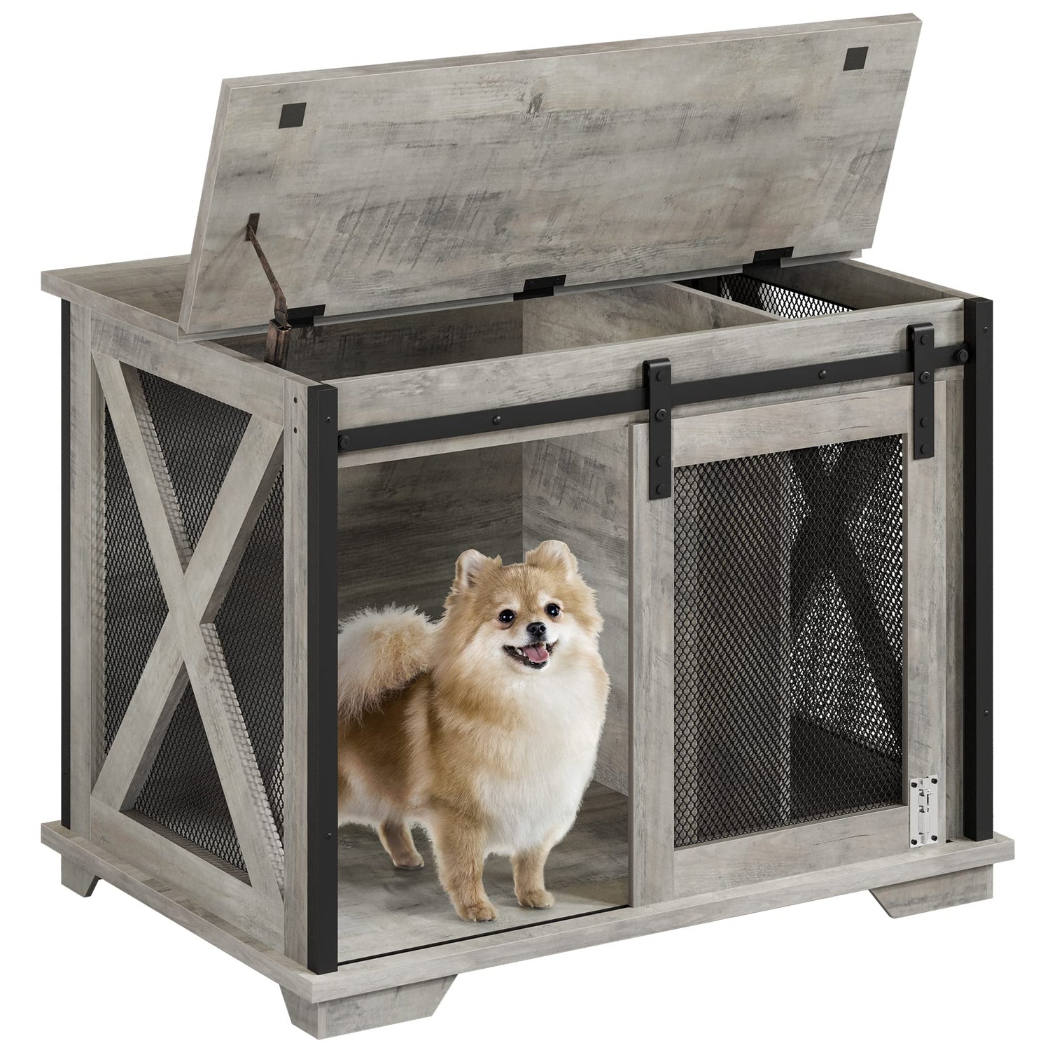 IDEALHOUSE 37'' Dog Crate Furniture Side End Table with Flip Top and Movable Divider, Wooden Dog Crate Table Large, Style Dog Kennel Side End Table IDEALHOUSE