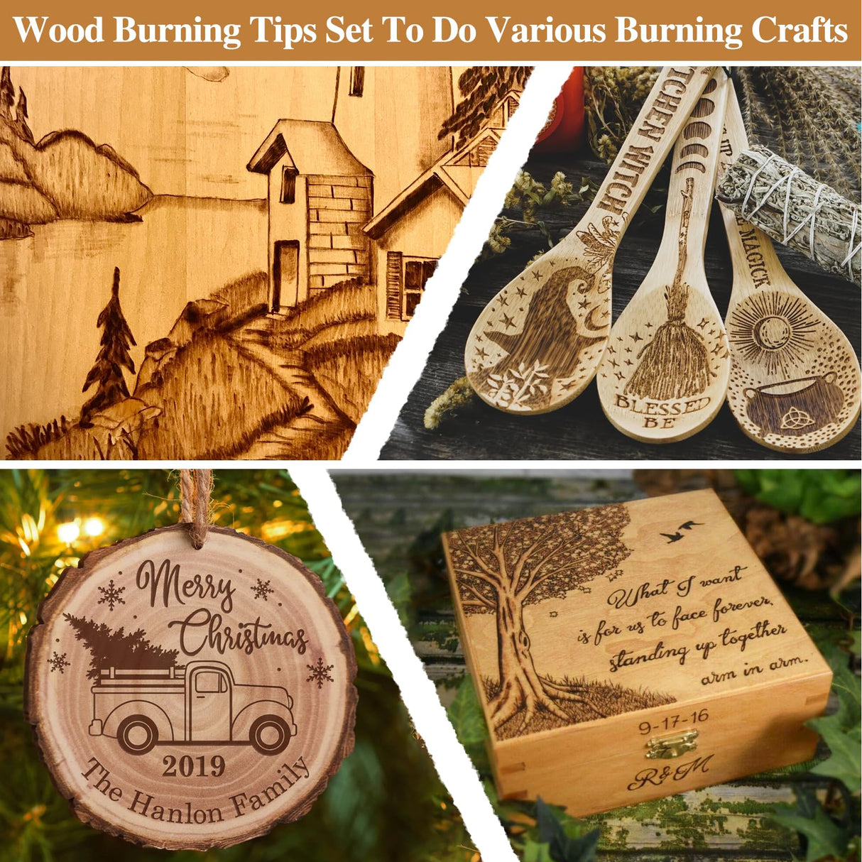 62Pcs Wood Burning Tips, Professional Wood Burning Pen Tips and Metal Alphabet Number Stencils Set, Perfect Wood Burning Embossing Carving DIY Crafts PETUOL