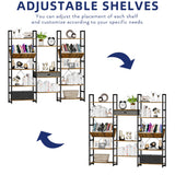NUMENN Adjustable 5-Tier Triple Wide Rustic Industrial Bookshelf NUMENN