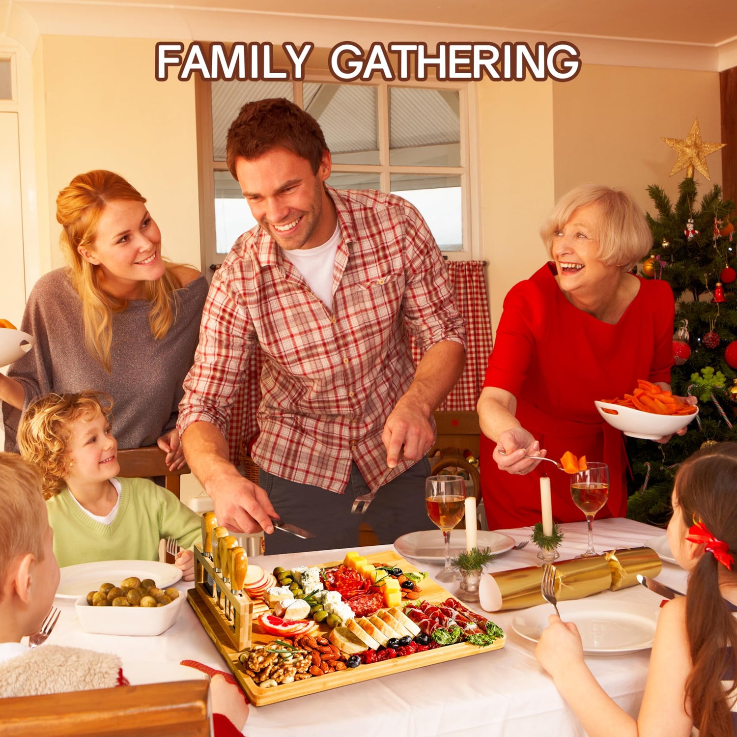 Easoger Cheese Board and Knife Set - Extra Large Charcuterie Boards with Magnetic Knife Holder, Cheese Platter Gift for Christmas, House Warming, Easoger