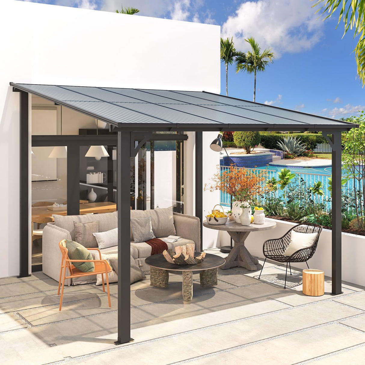 AECOJOY 10’ x 10’ Gazebo, Wall Mounted Gazebos Pergola on Clearance, Outdoor Patio Lean to Gazebo Awnings for Deck, Porch, Backyard and More AECOJOY