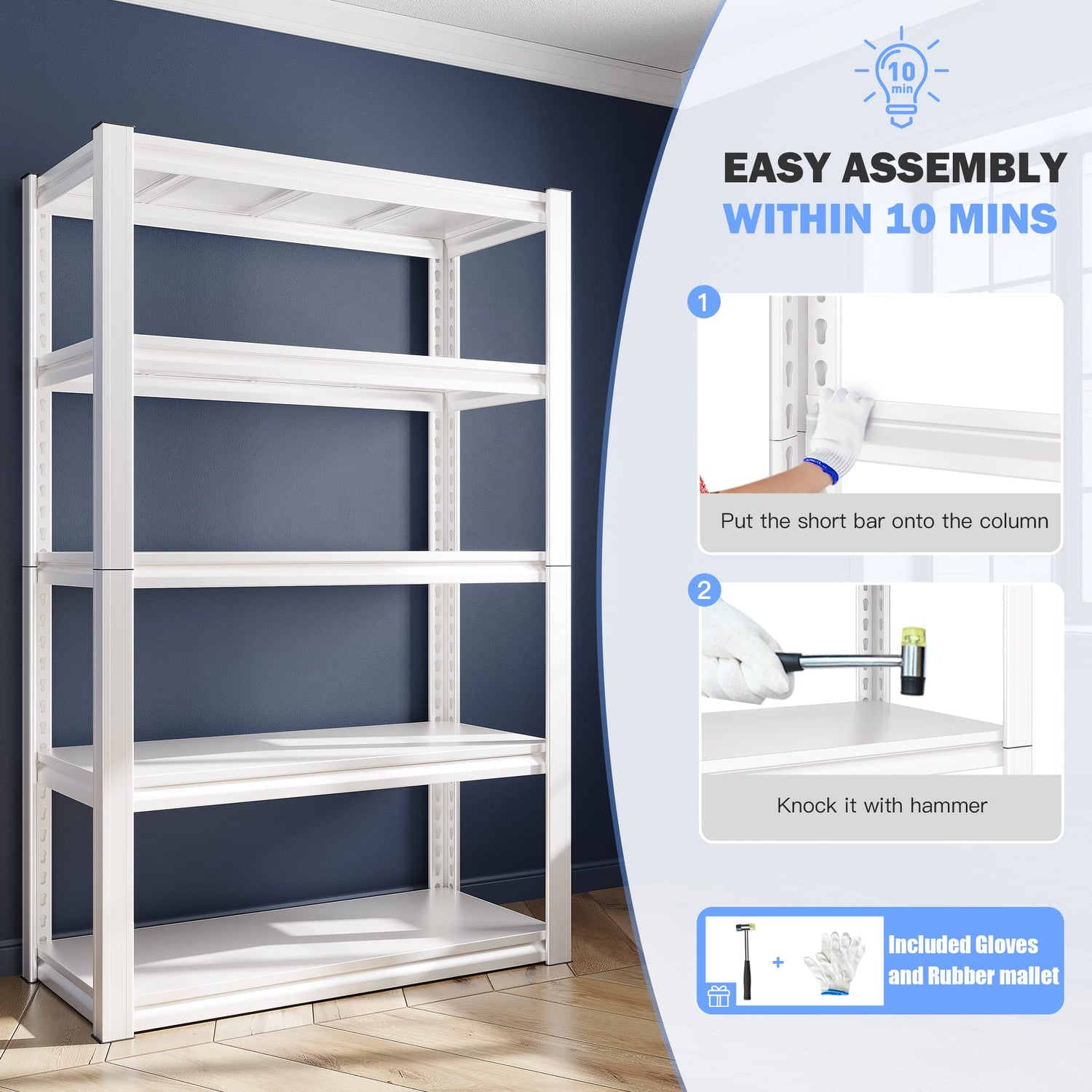 Raybee Garage Shelving Heavy Duty Garage Storage Shelves Load 2010LBS, Adjustable 5-Tier Heavy Duty Shelving, All Metal Shelving Utility Shelves for Raybee