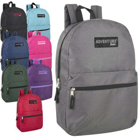 Wholesale Bulk Backpacks Classic 17 Inch Backpacks for Boys and Girls - Case Pack of 24 Each (8 Color Assortment) Adventure Trails