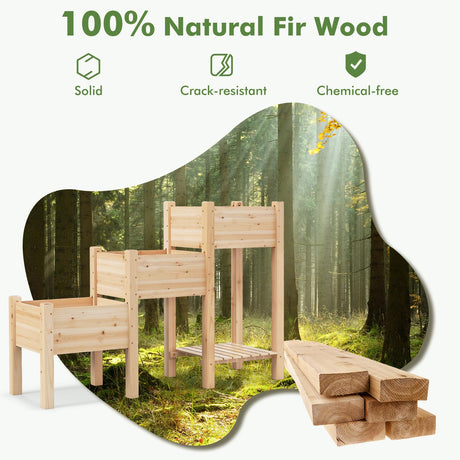 S AFSTAR 3-Tier Wooden Raised Garden Bed, Elevated Garden Planter with 3 Planter Boxes, Open Storage Shelf, Drainage Holes, Outdoor Vertical Plant S AFSTAR
