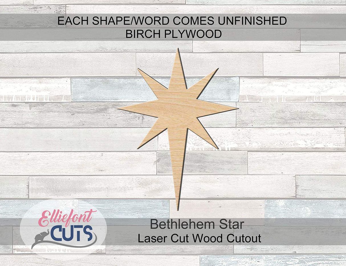 Bethlehem Star Wood Cutouts for crafts, Laser Cut Wood Shapes 5mm thick Baltic Birch Wood, Multiple Sizes Available Elliefont Styles