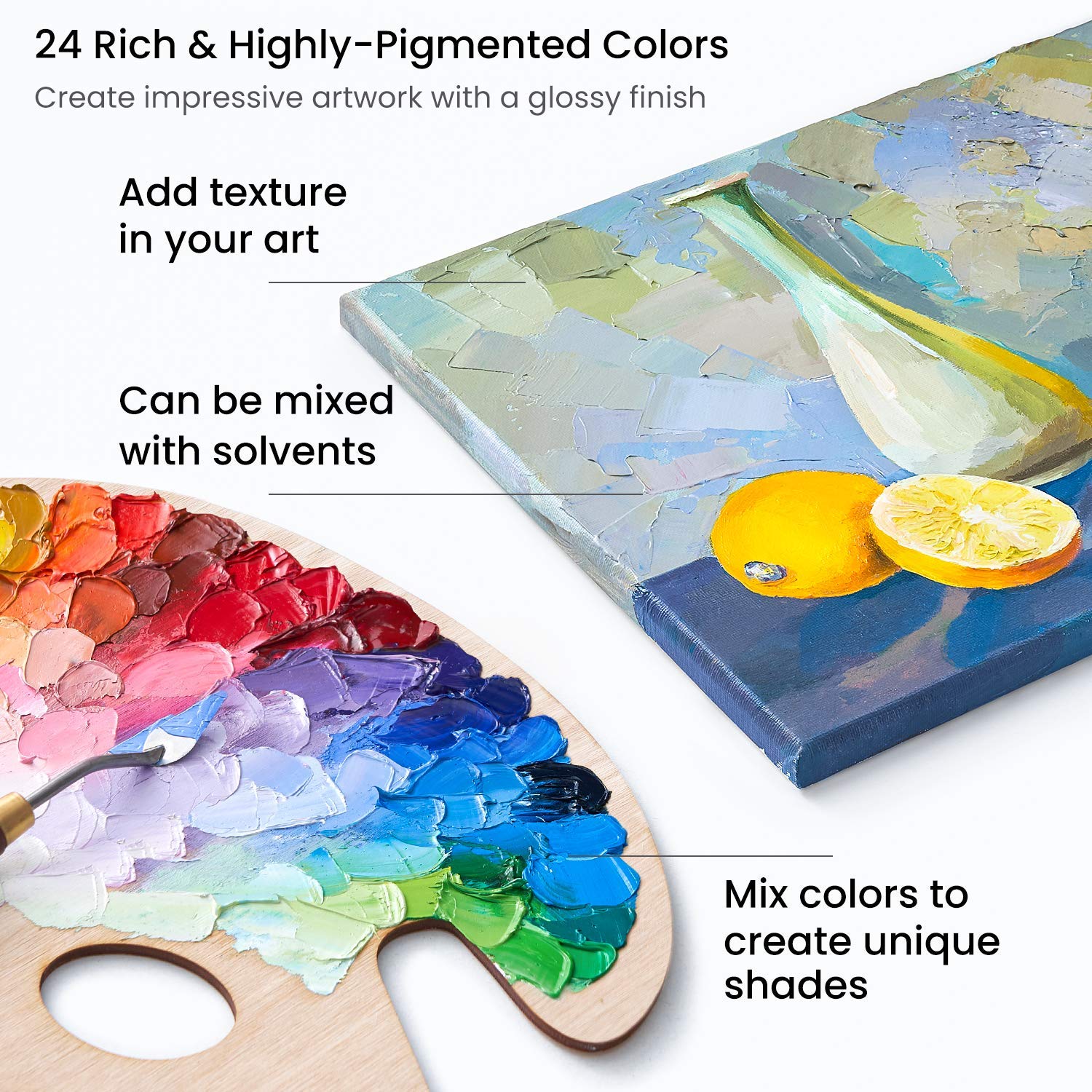 ARTEZA Oil Paint Set, 24 Colors in 12ml/0.4 US fl oz Tubes, Richly Pigmented Oil Painting Supplies for Canvas, Art Supplies for Beginners & ARTEZA