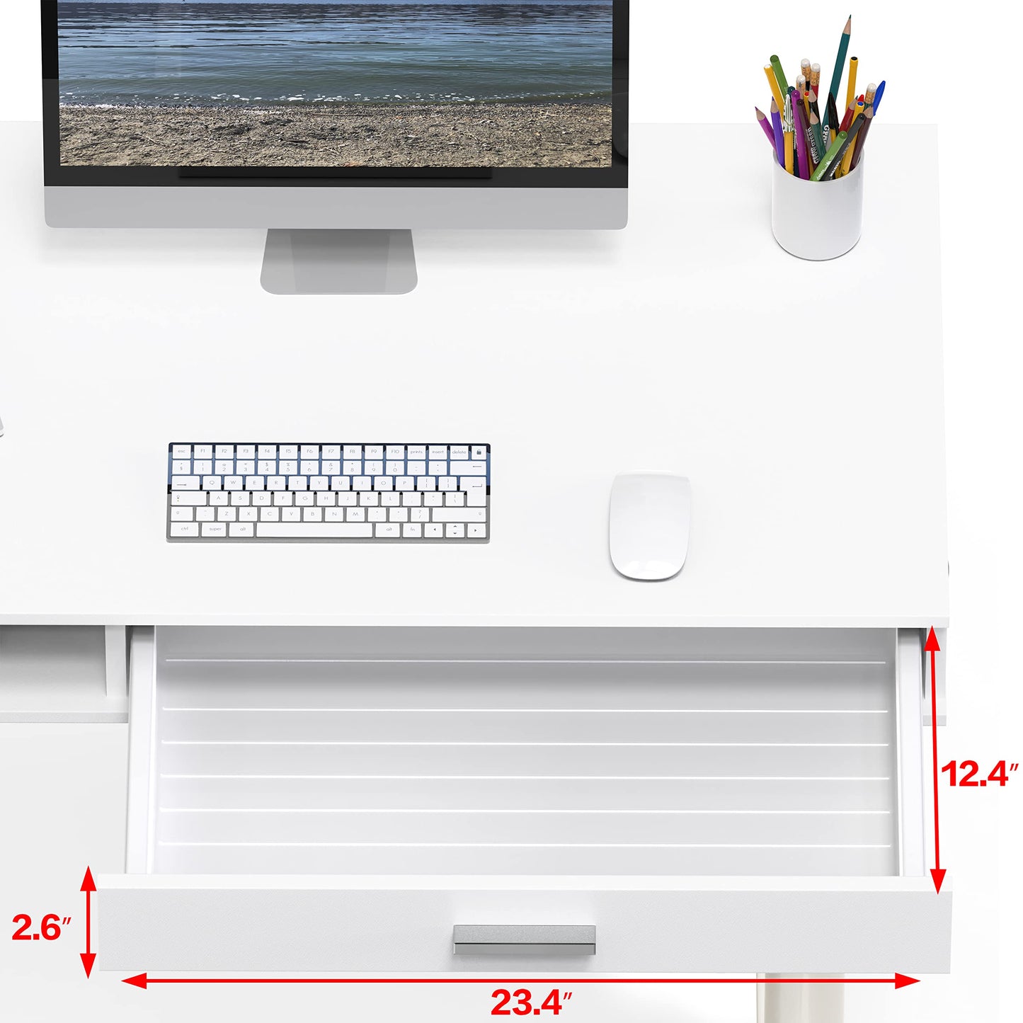 SHW Claire 40-Inch Height Adjustable Electric Standing Desk with Drawer, White - WoodArtSupply