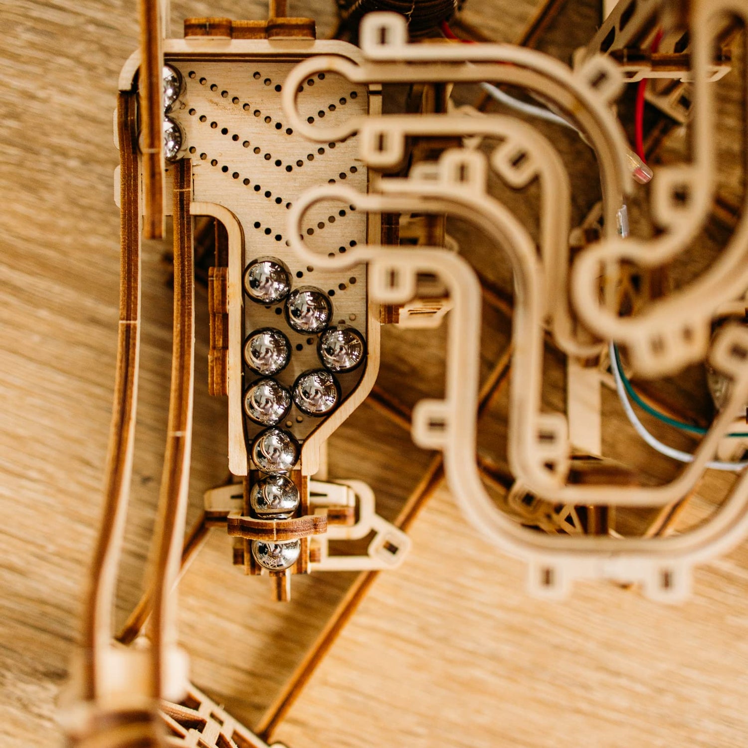 Wood Trick Wooden Marble Run Spiral Wooden 3D Puzzles for Adults and Kids to Build - 13x13 - Electric Driven - Roller Coaster Mechanical Wooden Model Wood Trick