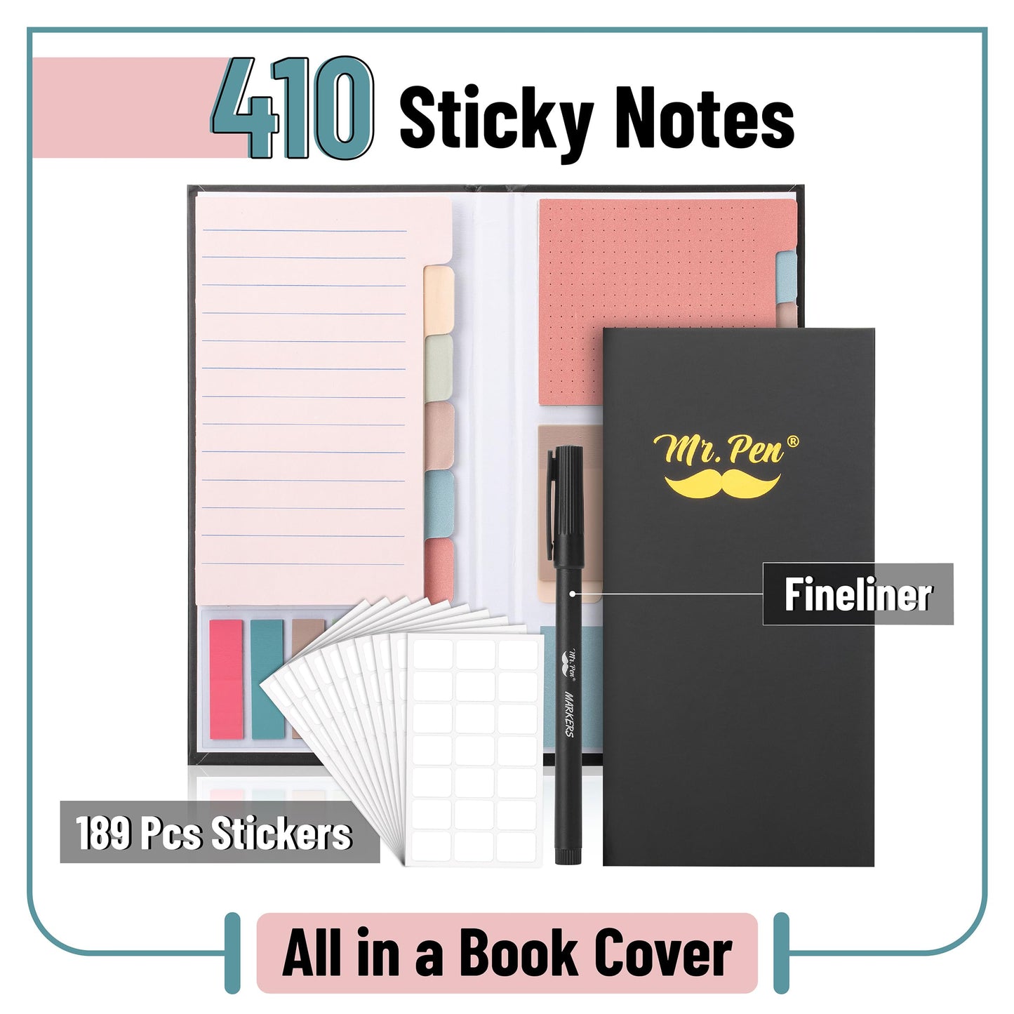 Mr. Pen- Sticky Note Set, 410 Pack, Vintage Colors, Transparent Sticky Notes Tabs, Divider Sticky Notes, Translucent Sticky Notes, Planner Sticky