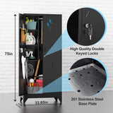 LyAosdFu Metal Storage Cabinets, 75" Cleaning Tool Cabinet with Locking Door, Tall Broom Tool Organizer and Storage, Large Storage Cabinet for LyAosdFu