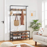 VASAGLE DAINTREE 3-in-1 Entryway Coat Rack and Storage Bench, Pipe Style Hall Tree with 9 Hooks, Multifunctional, Sturdy Steel Frame, Large Size, VASAGLE