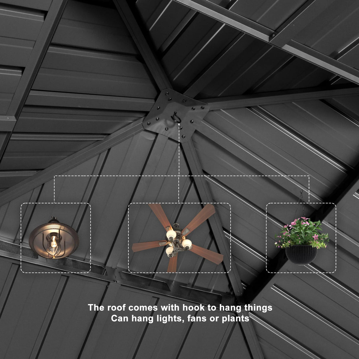 PURPLE LEAF 12' X 12' Outdoor Gazebo with Metal Roof Permanent Hardtop Gazebo with Light for Patio Lawn and Garden Grey PURPLE LEAF