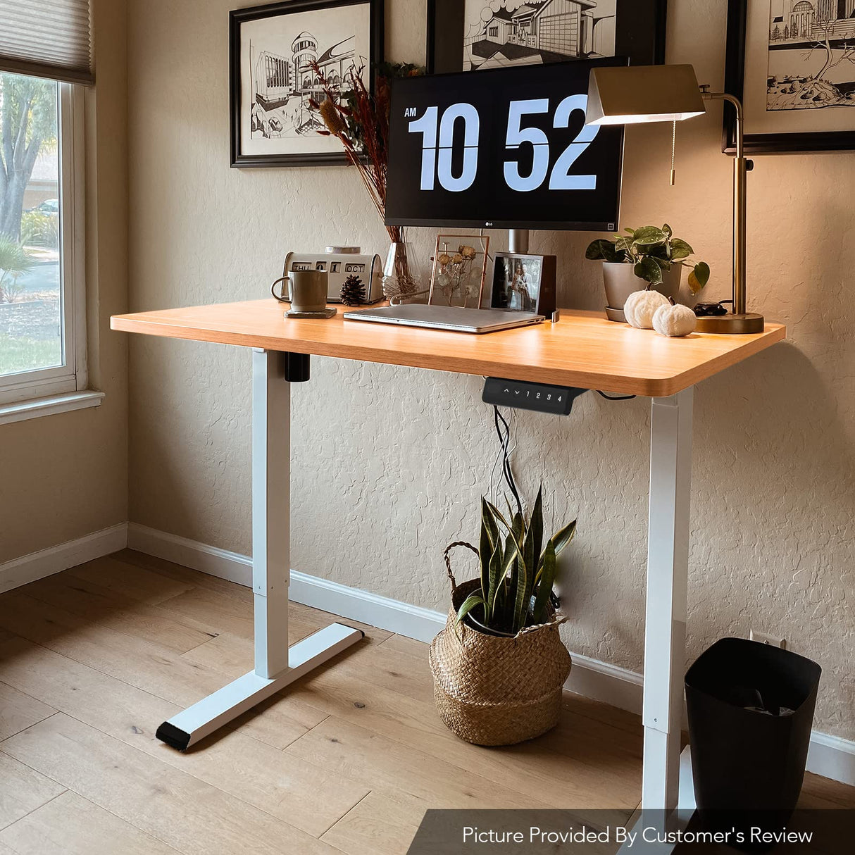 FLEXISPOT EN1 Height Adjustable Desk 55 x 28 Inches Whole-Piece Desk Ergonomic Memory Controller Standing Desk Stand Up Desk Workstation (White Frame FLEXISPOT