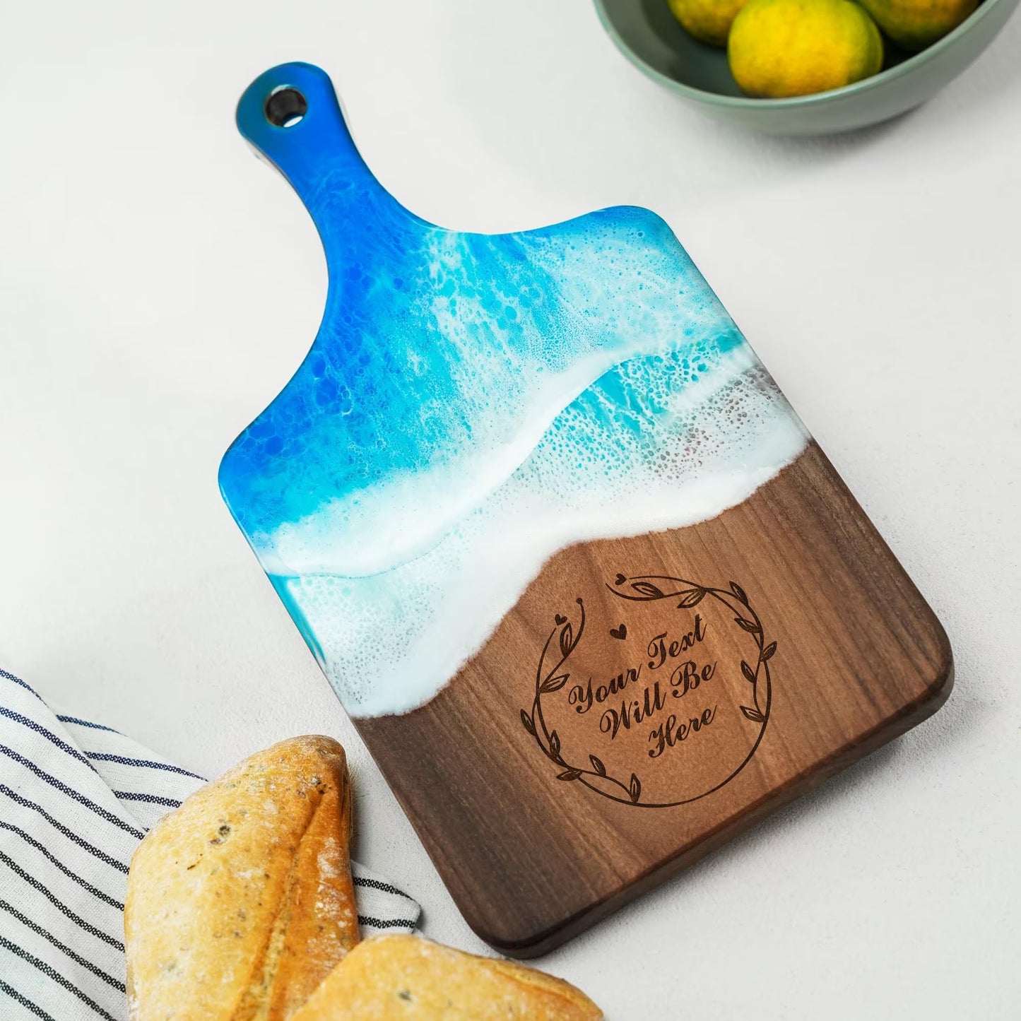 Resin Ocean Personalized Cutting Board, Housewarming Gift for Couple, Wedding Gift, Christmas Anniversary Gift Idea, Epoxy Charcuterie Board - WoodArtSupply