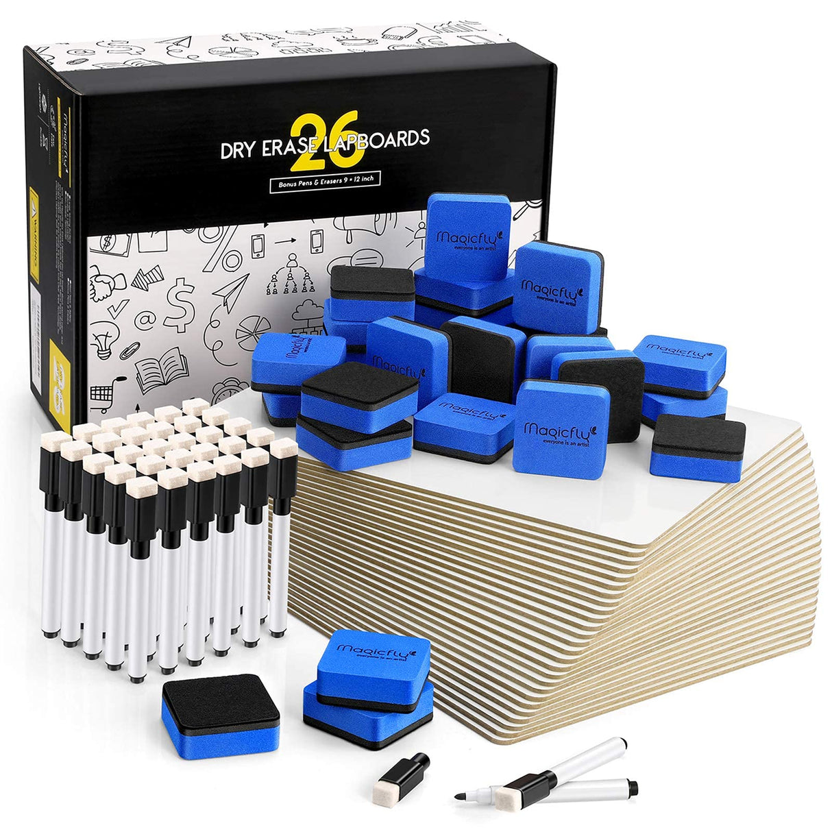 Magicfly Small White Boards, Dry Erase Board Pack of 26, Mini Whiteboards 9x12 Inches Double-Sided White Boards for Students Classroom Teachers Magicfly