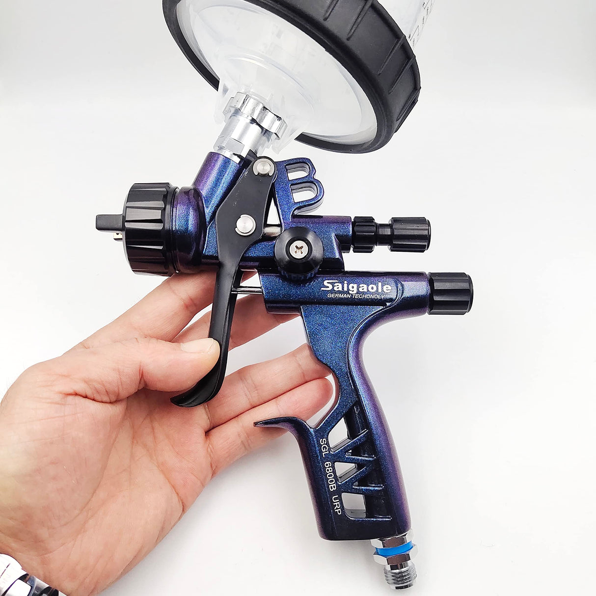 HVLP 6800B Spray Gun 1.3mm with no wash Cup and Adapter car spayer Painting Tool Spray air Paint Gun Airbrush Low Pressure 260L/MIn (Blue) Fivean