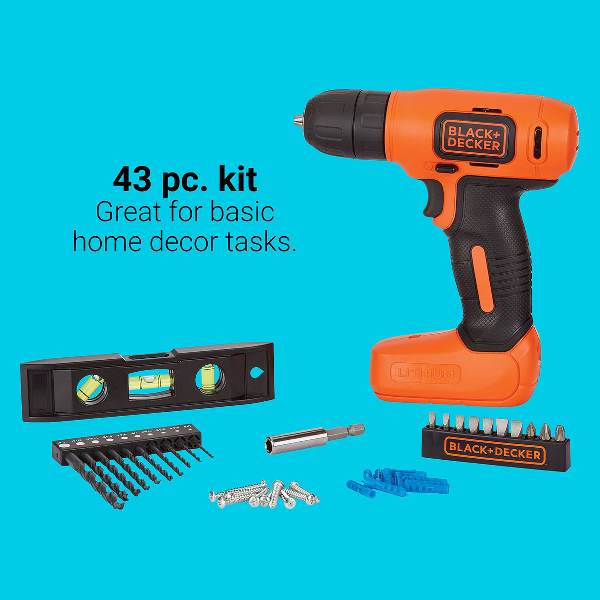 BLACK+DECKER 8V MAX* Cordless Drill + 43 pc. Home Decor Project Kit (BDCD8HDPK) BLACK+DECKER