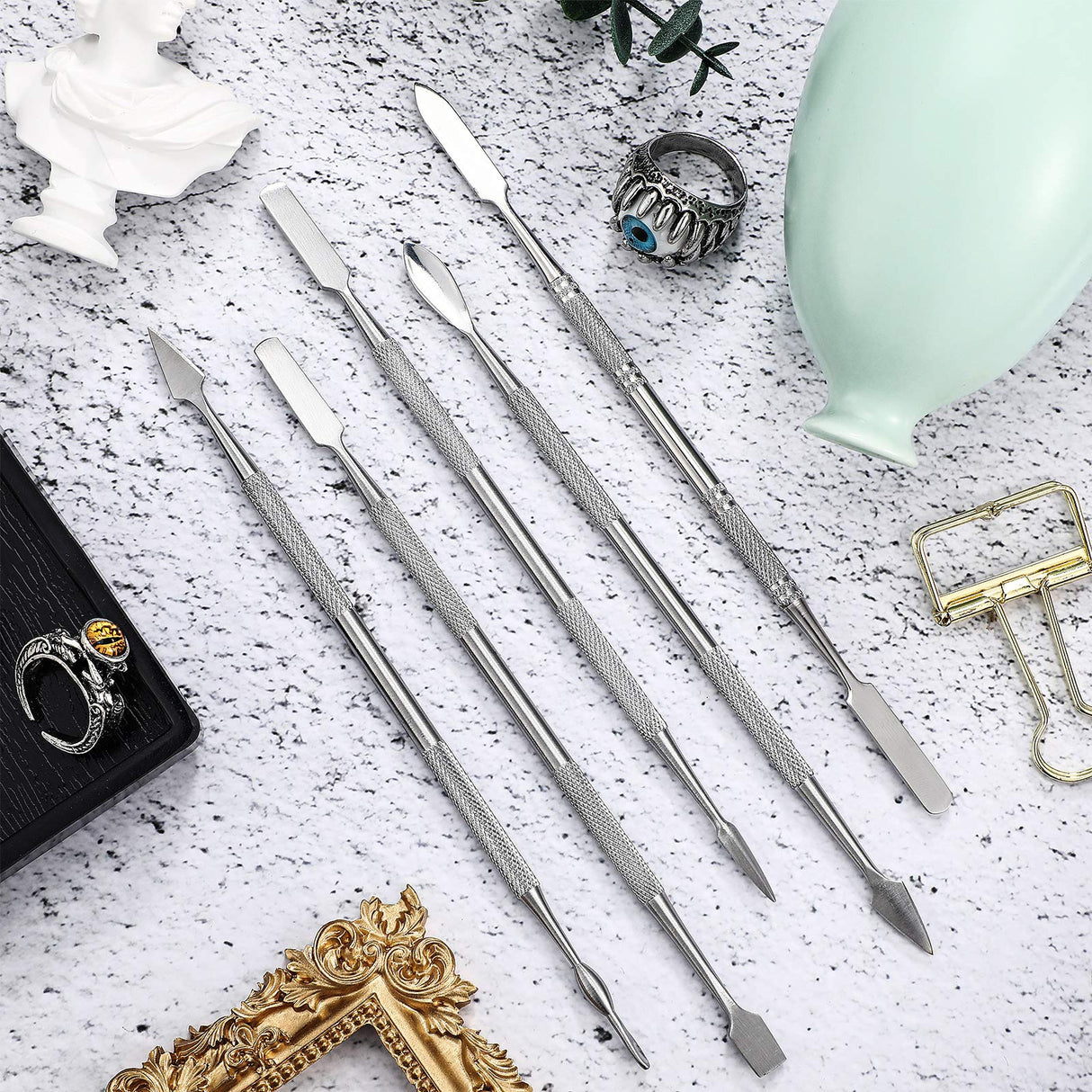 5 Pieces Miniature Sculpting Tools Set Mini Stainless Steel Double-Headed Tool for Model and Convert Plastic, Resin and Metal Tabletop War Game Honoson