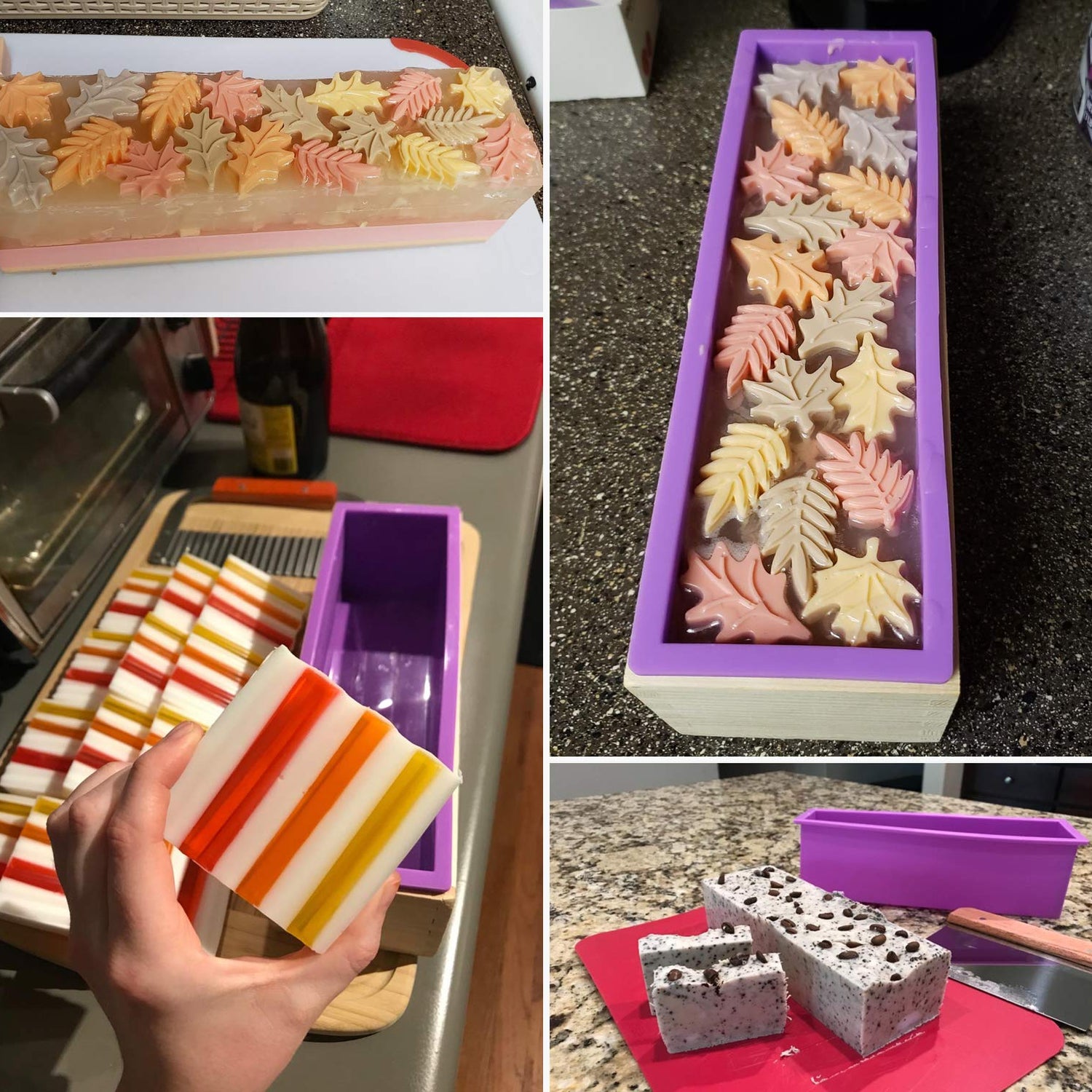 2 PCS Silicone soap molds Making Kit soap loaf bar Making molds (44oz Purple Pink Silicone) for Adults - Stainless Steel Wavy & Straight Slicer MDPQT