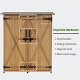 MCombo Outdoor Storage Cabinet, Wood Garden Shed, Outside Tool Shed, Vertical Organizer Cabinet with Double Lockable Doors for Outside, Garden and mcombo