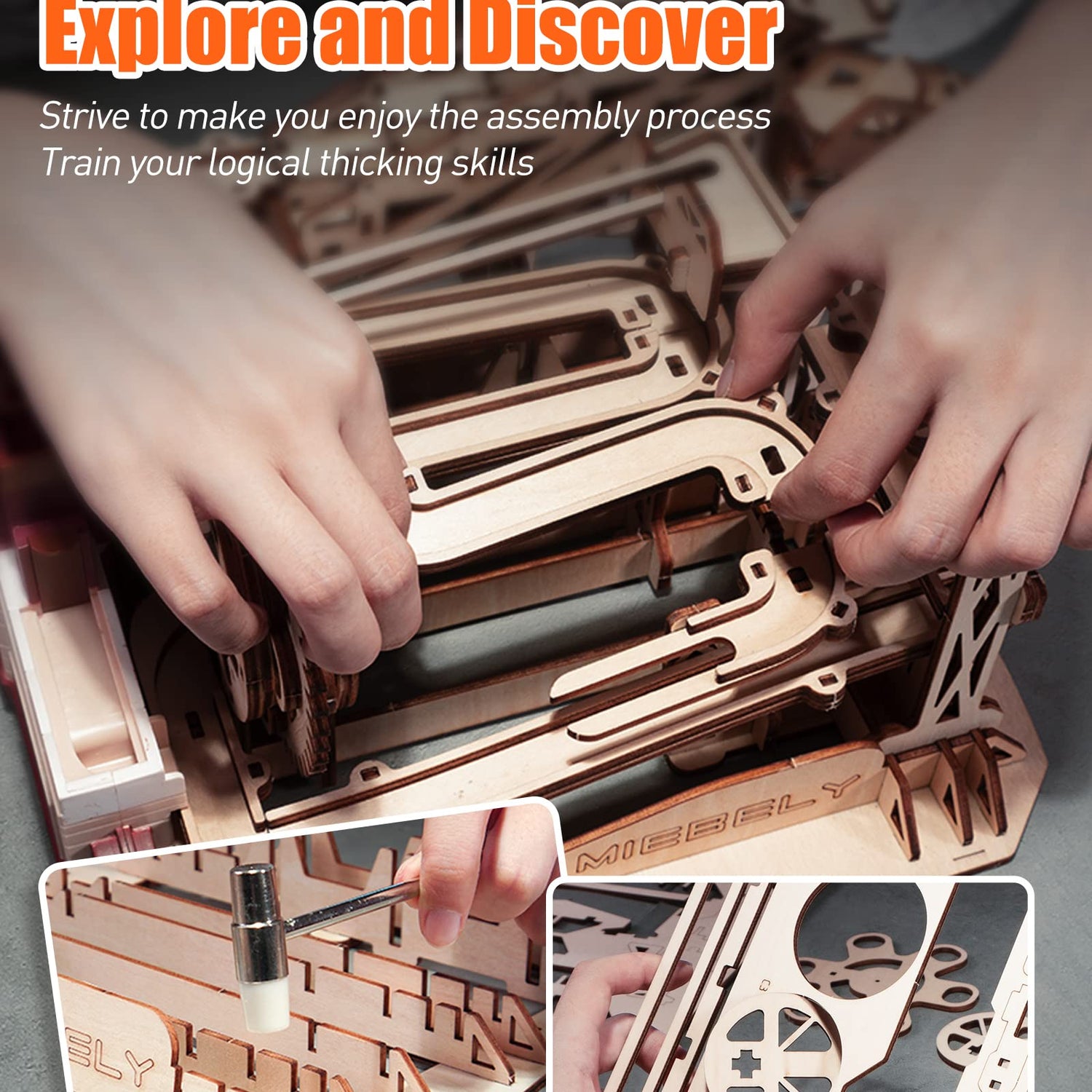 MIEBELY Electrical 3D Wooden Puzzles Adults Craft Toys DIY Marble Run Model Building Kits Block Toys W/Motor, Mechanical Gear Engineering Kit Home MIEBELY