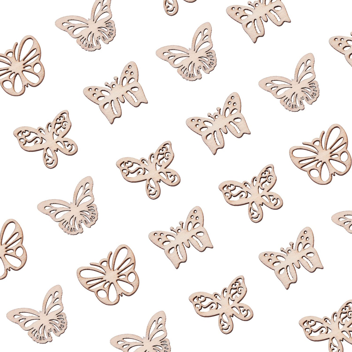 KitBeads 100pcs Random Butterfly Wooden Ornaments Butterfly Unfinished Wood Cutouts Slice Blank Wood Piece Embellishments for DIY Crafts KitBeads