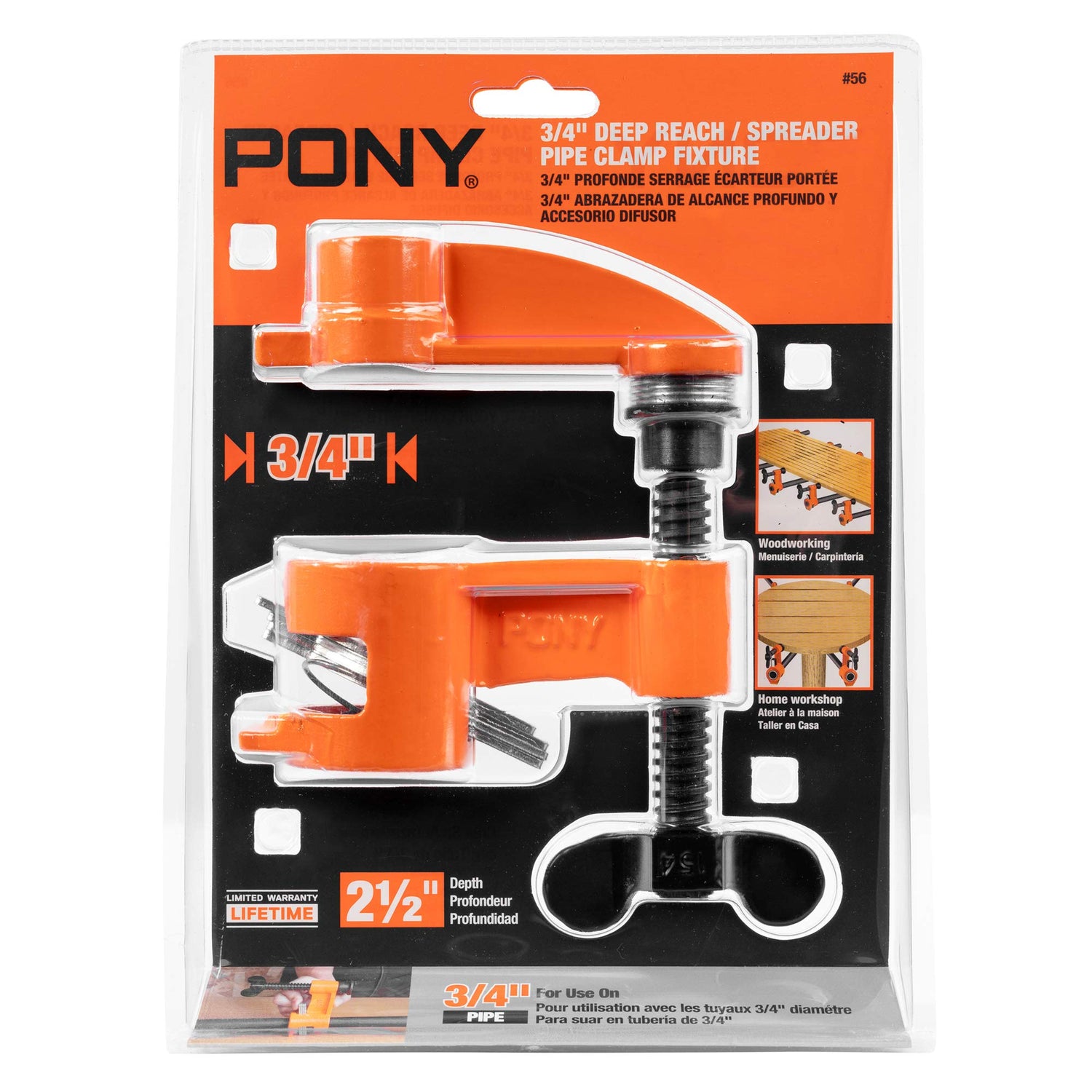 Pony 56 2-1/2" Deep Reach Clamp & Spreader Fixture for 3/4" Pipe Pony Jorgensen
