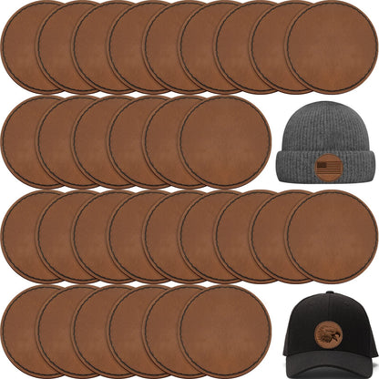 30 Pcs Blank Leather Hat Patches with Adhesive Round Laserable Leatherette Patch Brown Faux Leather Patches Glowforge Laser Supplies for Hats,