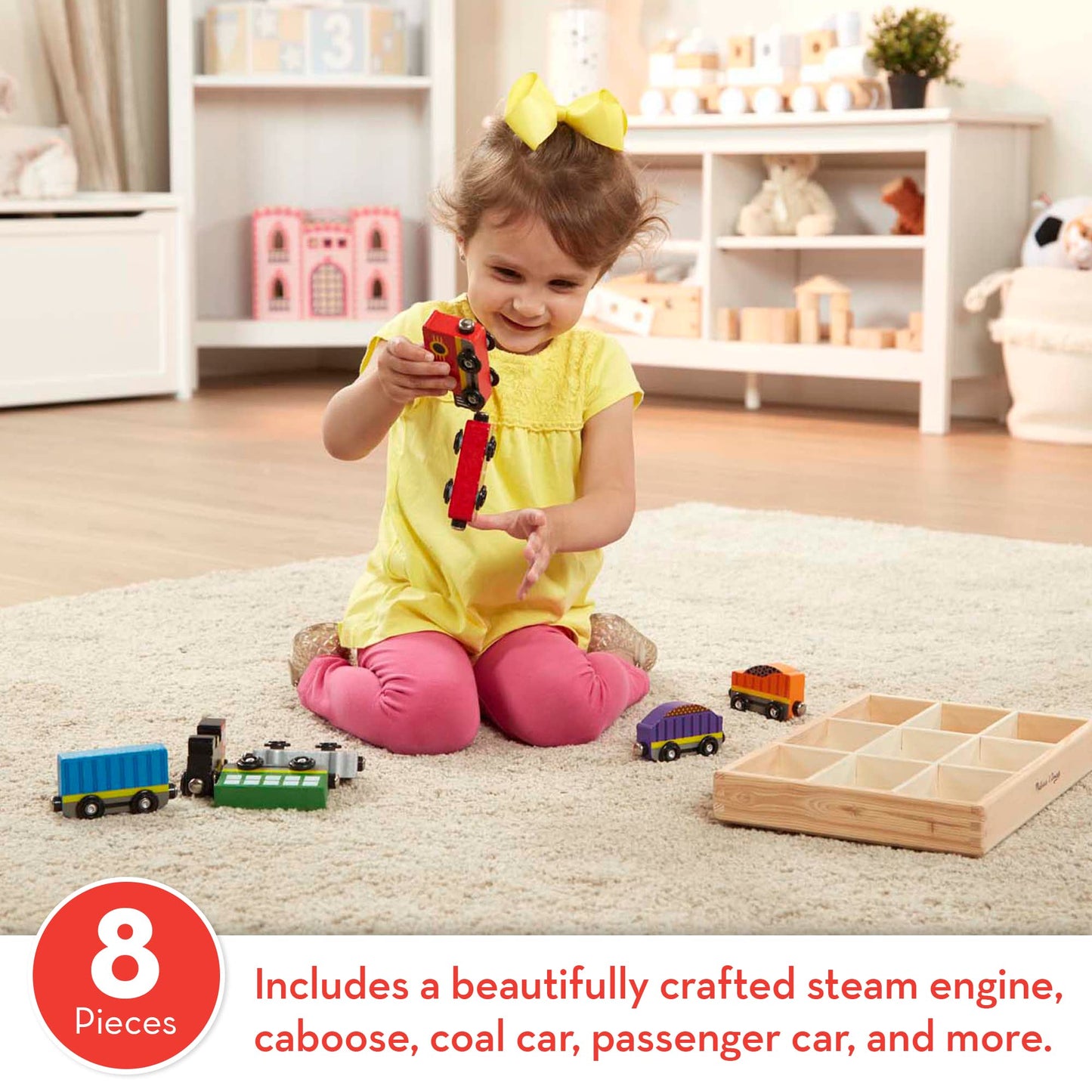 Melissa & Doug Wooden Train Cars (8 pcs) - Magnetic Train, Wooden Train Toys, Train Sets For Toddlers And Kids Ages 3+ - WoodArtSupply