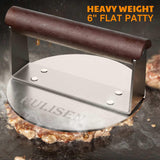 HULISEN Stainless Steel Burger Press, Heavy Weight Smashed Burger Press, Grill Press with Heat Resistant Wood Handle, 6 Inch Burger Smasher, BBQ HULISEN
