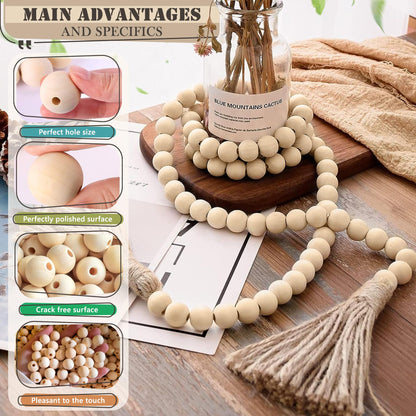 1070 Pcs Wooden Beads with Jute Twine – 7 Size Assortment Pack of Wood Beads – Pure Lotus Wooden Beads for Crafts – Natural Round Beads for Crafts