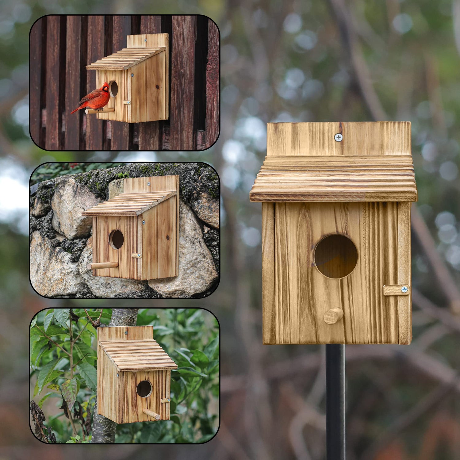 Bird Houses for Outside，Wooden Birdhouse with Open House Design - Perfect Nesting Box for Bluebirds - Assembly Required - Ideal for Outside - Blue CLACKIBUKVYZ