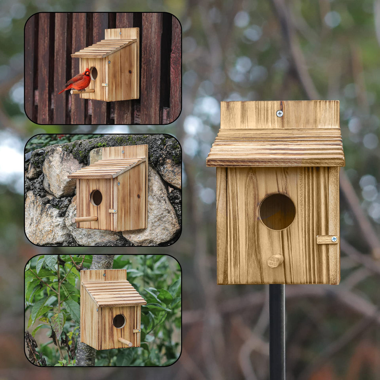 Bird Houses for Outside，Wooden Birdhouse with Open House Design - Perfect Nesting Box for Bluebirds - Assembly Required - Ideal for Outside - Blue CLACKIBUKVYZ