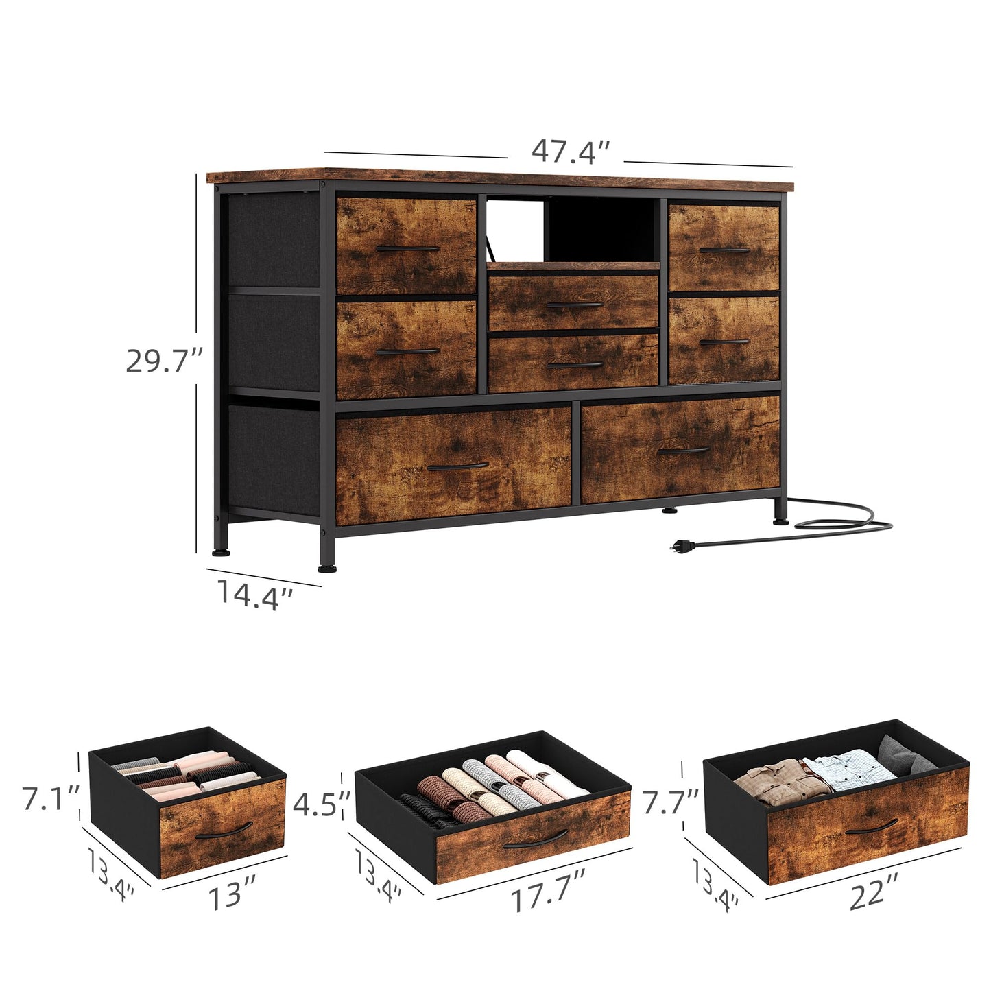 Jojoka 8 Dresser TV Stand with Power Outlet & LED for 55'' TV, Long Dresser for Bedroom with 8 Deep Drawers, Wide Console Table for Storage in - WoodArtSupply