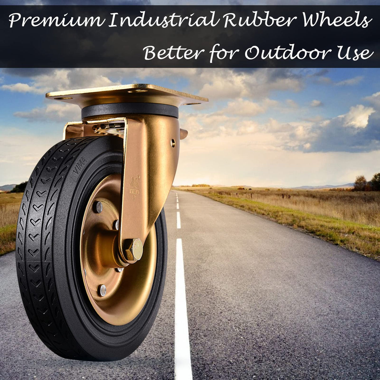 8" Casters Set of 4 Heavy Duty Plate Casters with Dual Locking 8 Inch Swivel Industrial Rubber Wheels for Workbench Cart Outdoor Dolly Castors VM VIMA