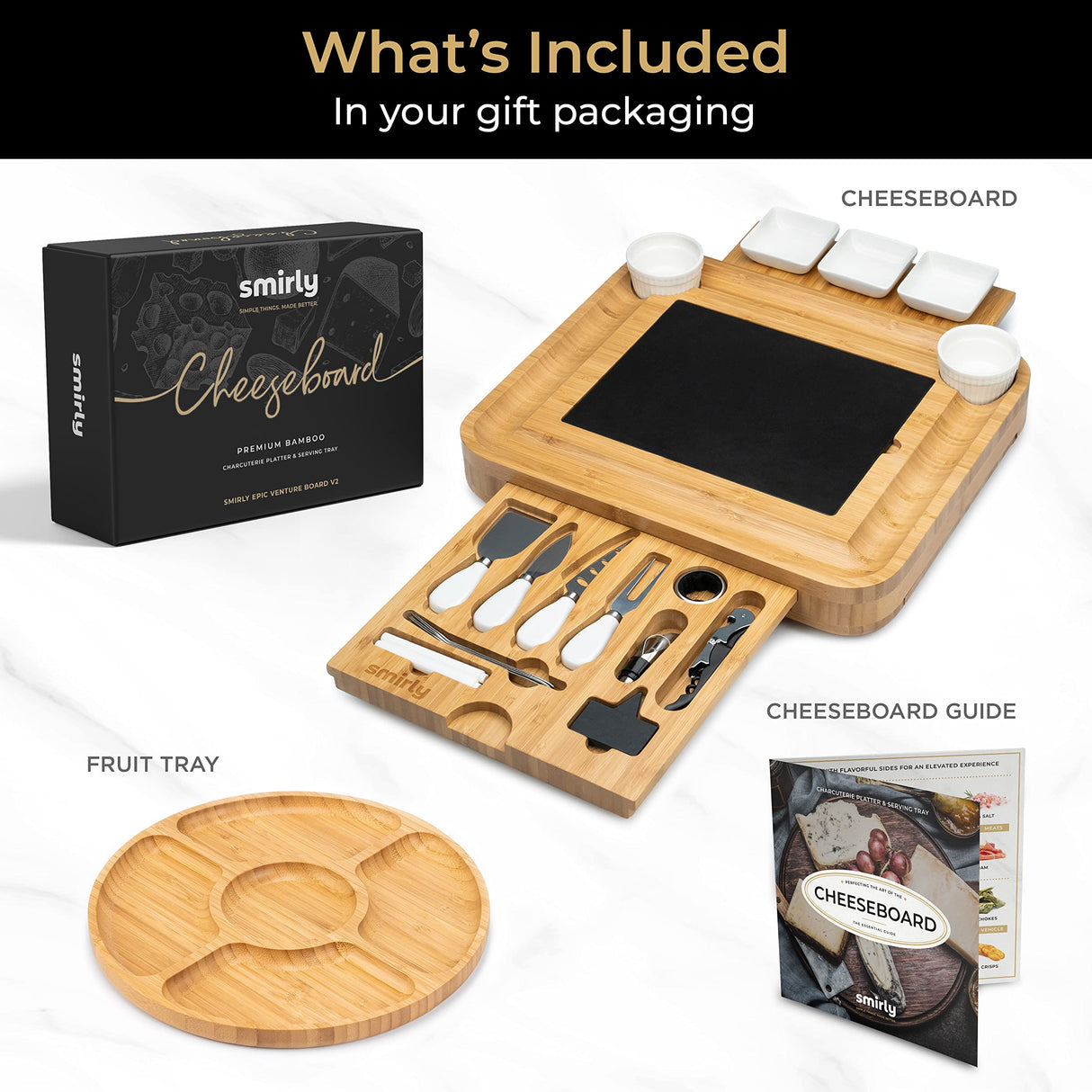 SMIRLY Charcuterie Boards Gift Set: Charcuterie Board Set, Bamboo Cheese Board Set - Unique Mothers Day Gifts for Mom - House Warming Gifts New Home, SMIRLY