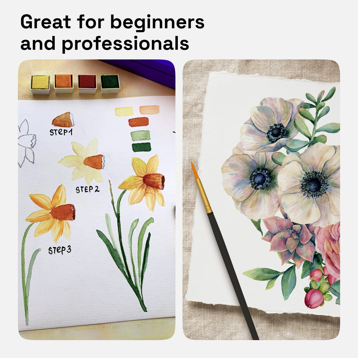 ARTISTRO Watercolor Paint Set, 48 Vivid Colors and 30 Watercolor Postcards 4x6 Inches - Heavyweight Paper Cards 140lb (300gsm) ARTISTRO