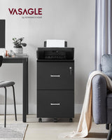VASAGLE 2-Drawer File Cabinet, Locking Wood Filing Cabinet for Home Office, Small Rolling File Cabinet, Printer Stand, for A4, Letter-Size Files, VASAGLE