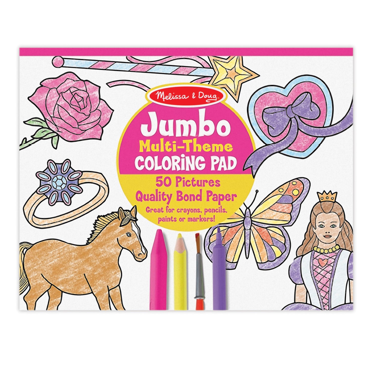 Melissa & Doug Jumbo 50-Page Kids' Coloring Pad - Horses, Hearts, Flowers, and More, 0.25" x 11" x 14" Melissa & Doug