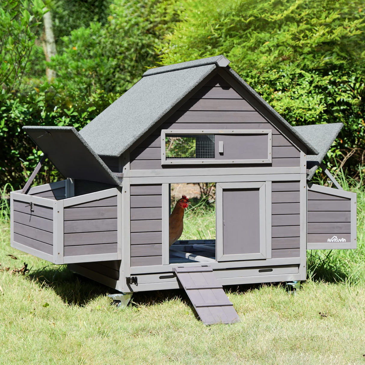 Aivituvin Portable Chicken Coops Poultry Cage with Wheels, Outdoor Hen House with Nesting Box, Outdoor Duck House Weatherproof Mobile Chicken House Aivituvin