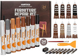 Katzco Furniture Repair Kit Wood Markers - Set of 34 - Markers and Wax Sticks with Sharpener - for Stains, Scratches, Floors, Tables, Desks, Katzco