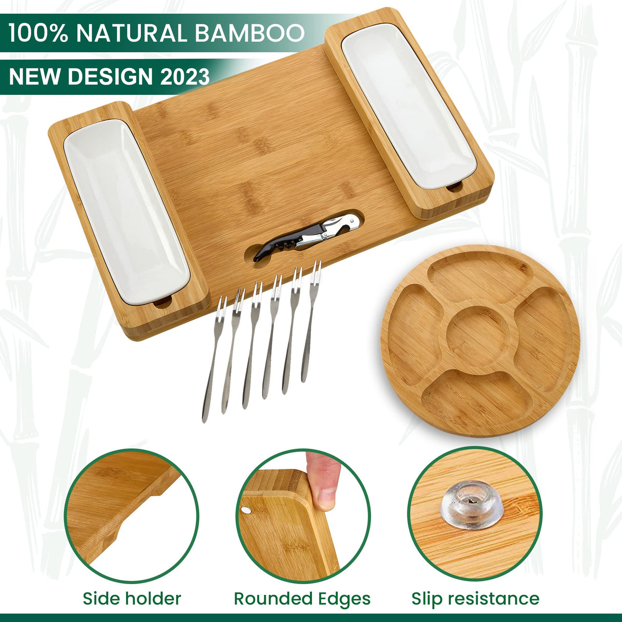 Bamboo Cheese Board Set - Charcuterie Boards Serving Platter - Magnetic Removable Side Boards - Gift for Housewarming, Anniversary, and Birthdays - House Ur Home